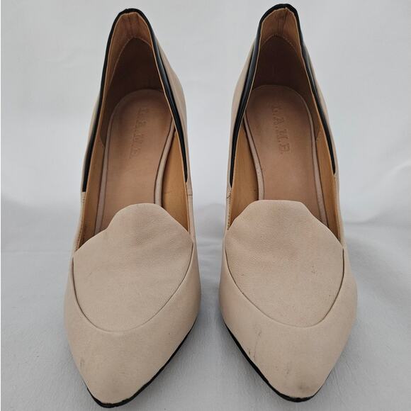 L.A.M.B. Tan Nude Black Leather Dice Pump sz 9M Minimalist Glam Y2K 2000s Basic - Picture 4 of 11